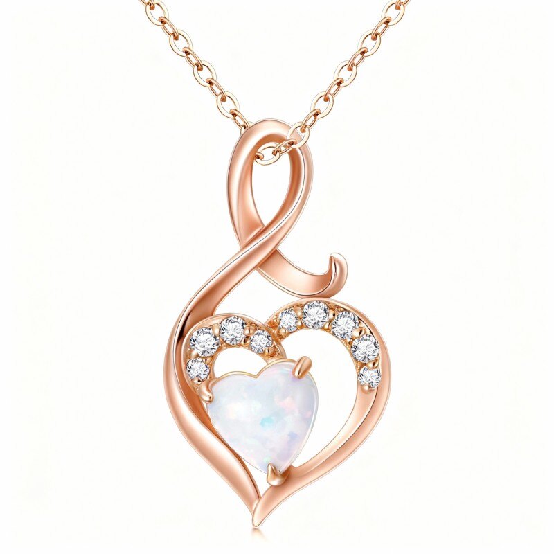 10K Rose Gold Heart Cut Opal Heart & Infinity Symbol Pendant Necklace-1