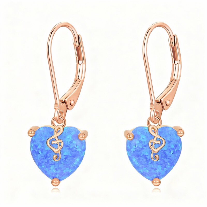 Brincos em ouro rosa 18K com opala lapidada em forma de coração e fecho de alavanca.-1