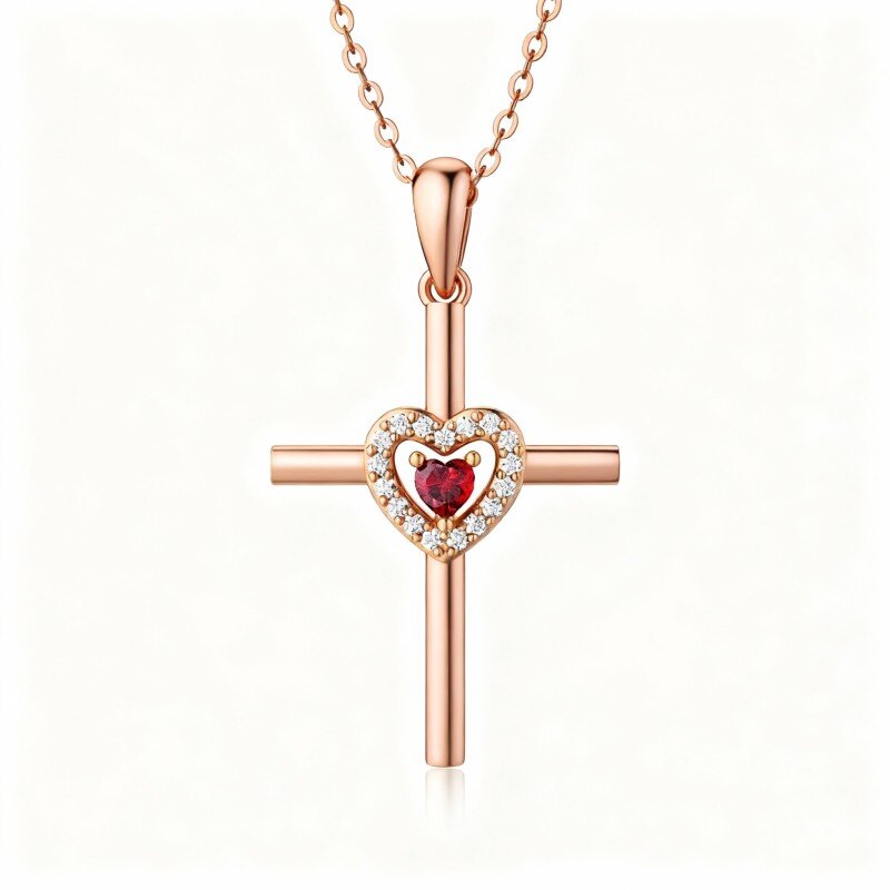 18K Rose Gold Heart Cut Cubic Zirconia Heart With Heart Pendant Necklace-1