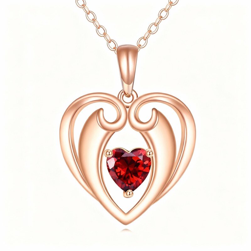10K Rose Gold Heart Cut Cubic Zirconia Heart Pendant Necklace-1