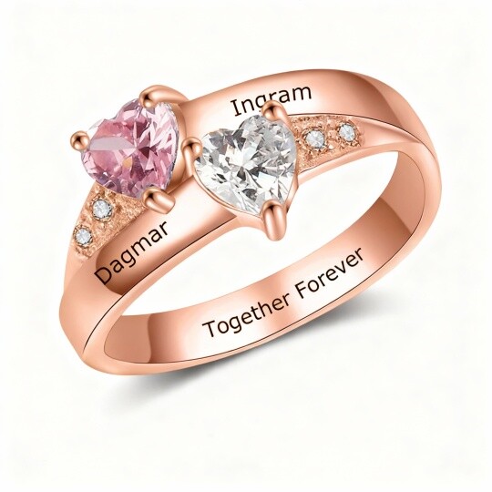 10K Rose Gold Heart Cut Cubic Zirconia Personalized Birthstone & Personalized Engraving Birthstone Ring
