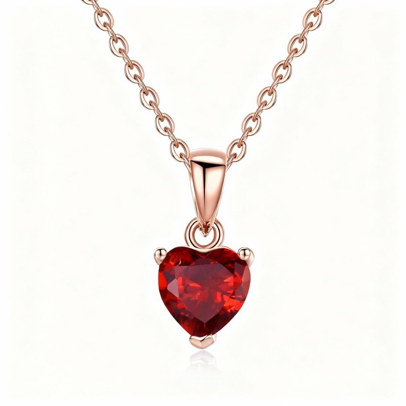 10K Rose Gold Heart Cut Cubic Zirconia Personalized Birthstone Pendant Necklace-1