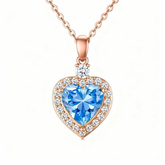 10K Rose Gold Heart Cut Topaz Heart Pendant Necklace
