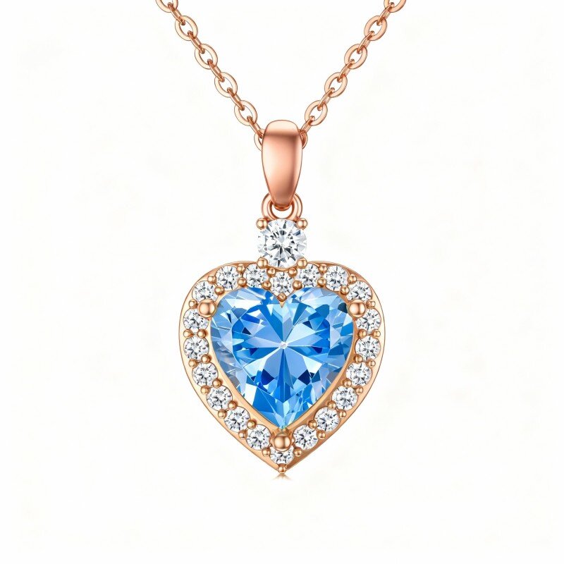 14K Rose Gold Heart Cut Topaz Heart Pendant Necklace-1