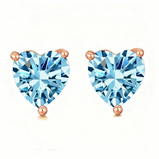 10K Rose Gold Heart Cut Topaz Stud Earrings