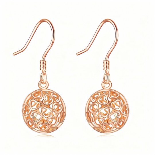 Orecchini pendenti a forma di cuore in oro rosa 10K