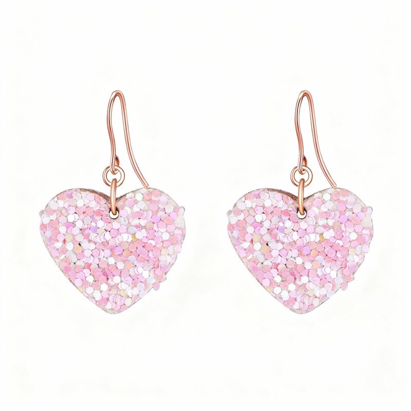 أقراط متدلية على شكل قلب من الذهب الوردي عيار 14 قيراطًا-1