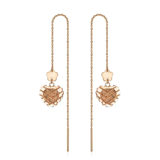 Boucles d'oreilles pendantes en or rose 18K en forme de cœur-1