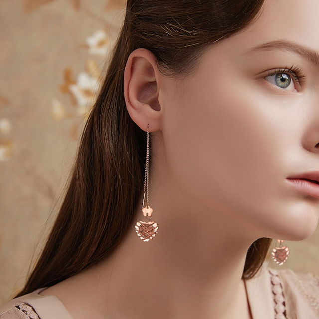 Boucles d'oreilles pendantes en or rose 18K en forme de cœur-2