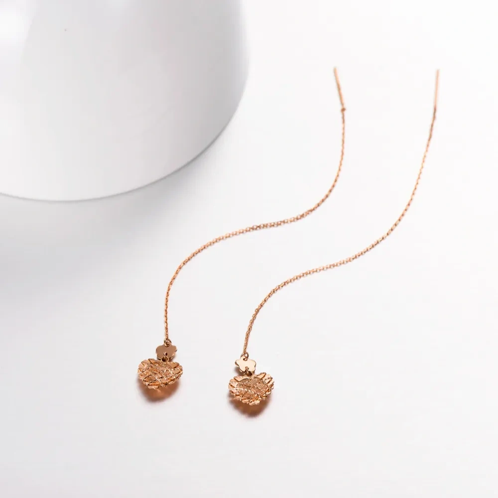 10K Rose Gold Heart Drop Earrings-4