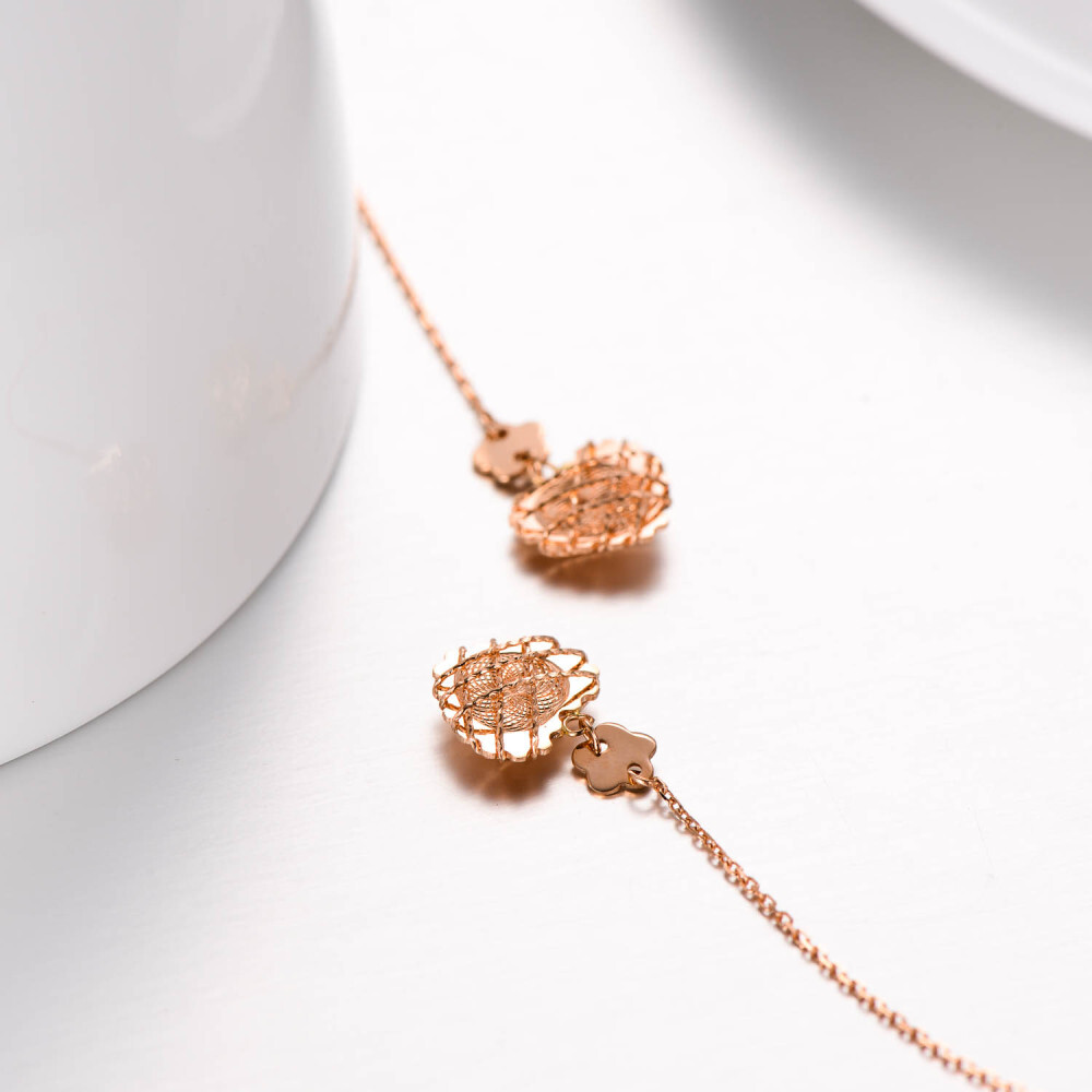 10K Rose Gold Heart Drop Earrings-5