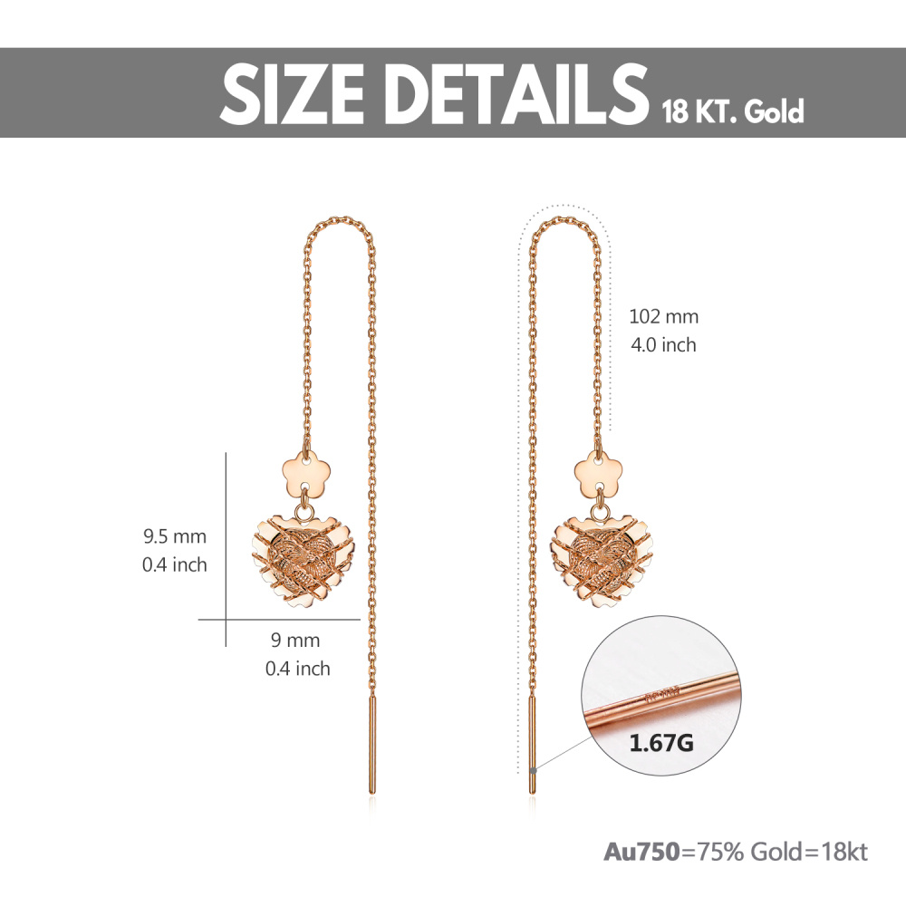 10K Rose Gold Heart Drop Earrings-6