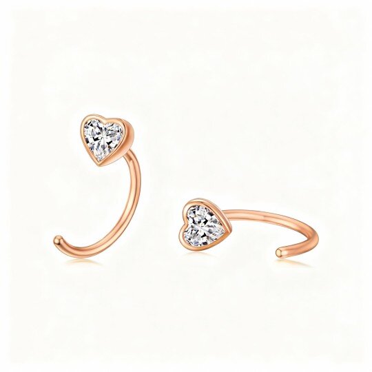 10K Rose Gold Cubic Zirconia Heart Hoop Earrings