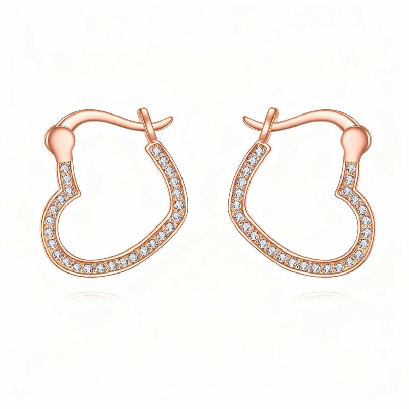 Boucles d'oreilles créoles en or rose 10 carats et zirconiums cubiques en forme de cœur-1