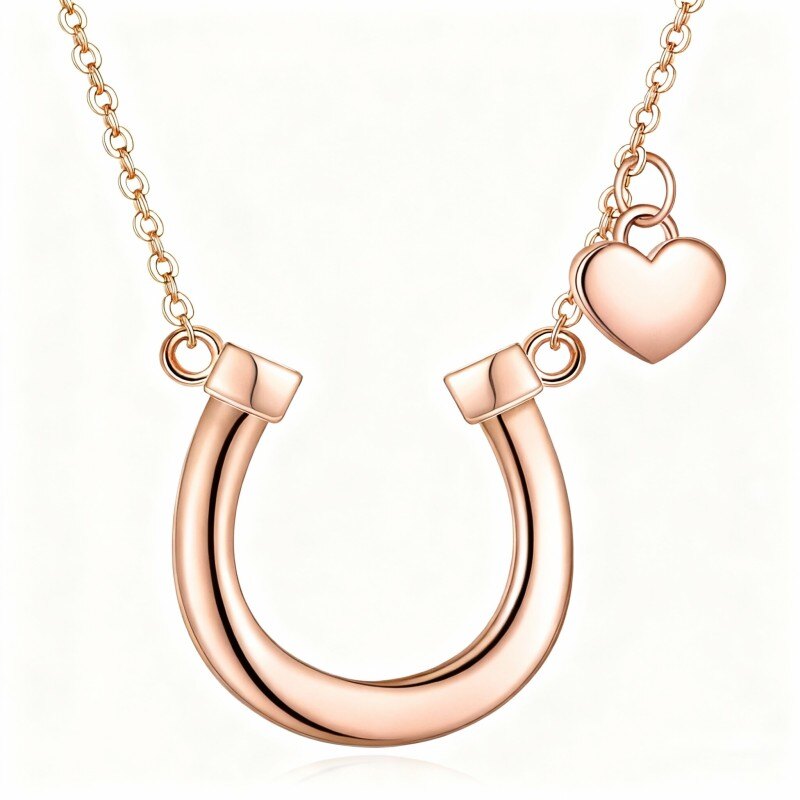 10K Rose Gold Heart & Horseshoe Pendant Necklace-1