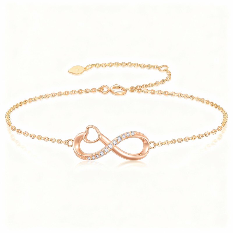 سوار من الذهب الوردي عيار 14 قيراطًا مرصع بأحجار الزركونيا المكعبة ورمز اللانهاية-1
