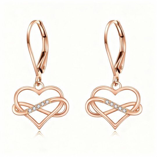 10K Rose Gold Cubic Zirconia Heart & Infinity Symbol Drop Earrings