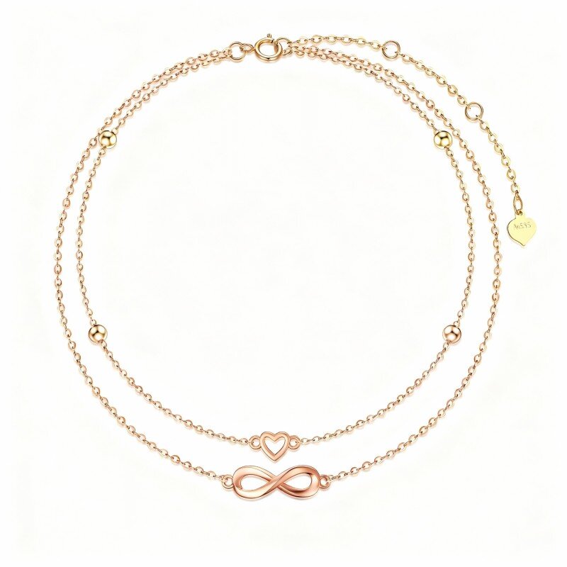 14K Rose Gold Heart & Infinity Symbol Multi-layered Charm Anklet-1