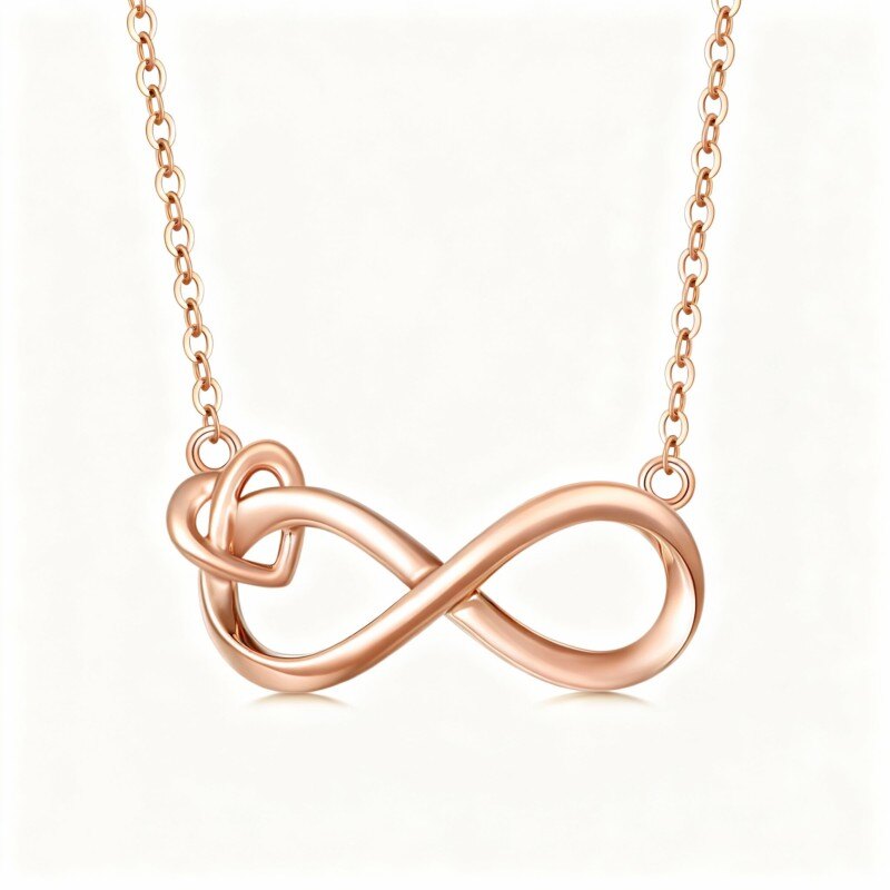 Collar con colgante de corazón y símbolo de infinito en oro rosa de 18 quilates-1