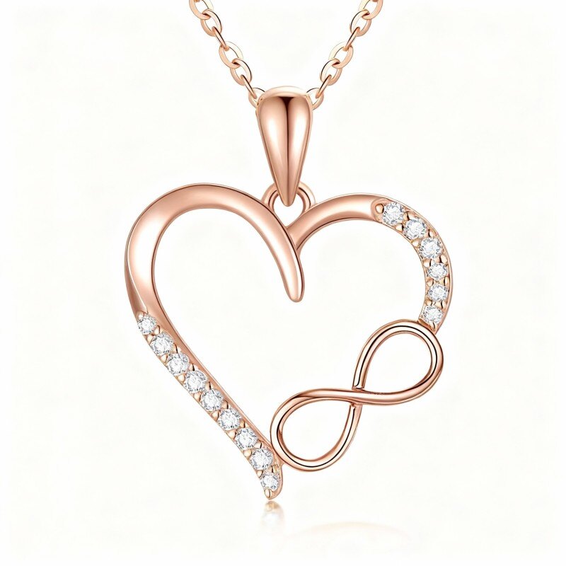18K Rose Gold Cubic Zirconia Heart & Infinity Symbol Pendant Necklace-1