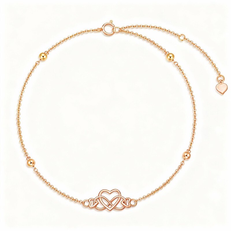 Tobillera de oro rosa de 18 quilates con dije de una sola capa en forma de corazón y símbolo de infinito-1