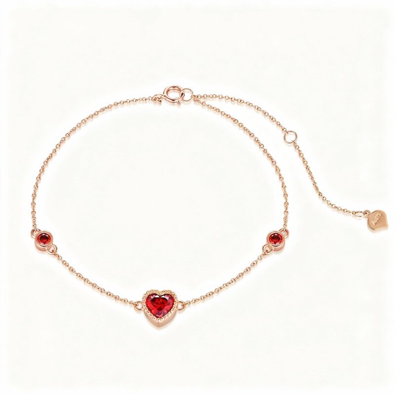Bracciale in oro rosa 10K con perline in metallo a forma di cuore e zirconi cubici-1