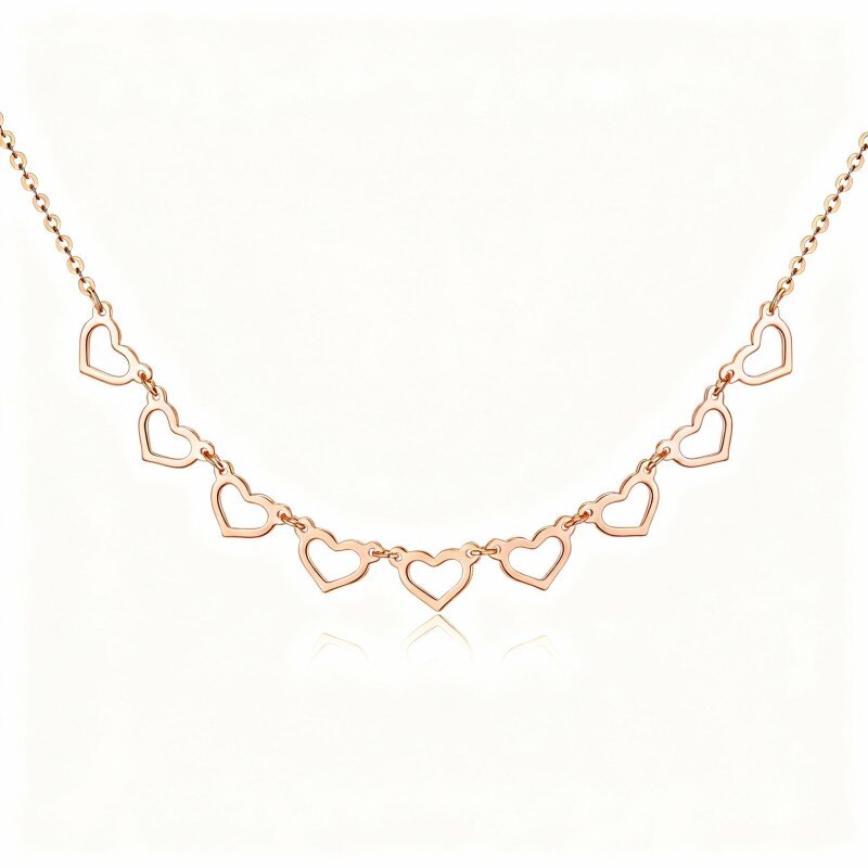14K Rose Gold Heart With Heart Metal Choker Necklace-1
