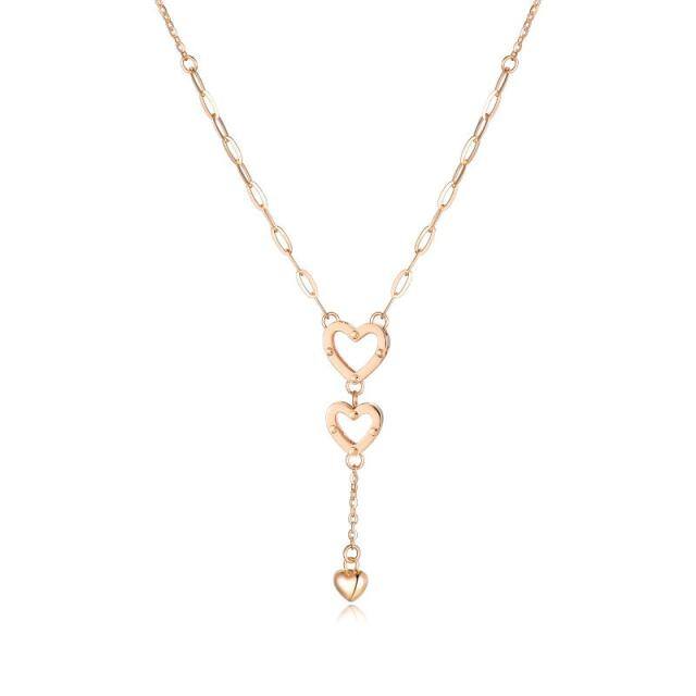 18K Rose Gold Heart With Heart Non-adjustable Y-Necklace