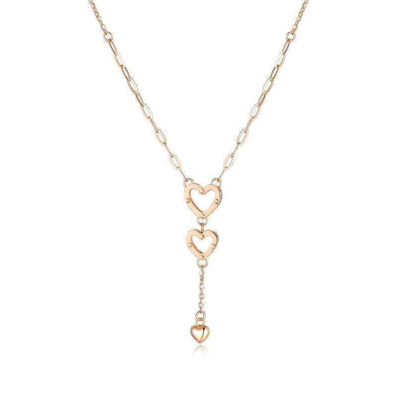 18K Rose Gold Heart With Heart Non-adjustable Y-Necklace