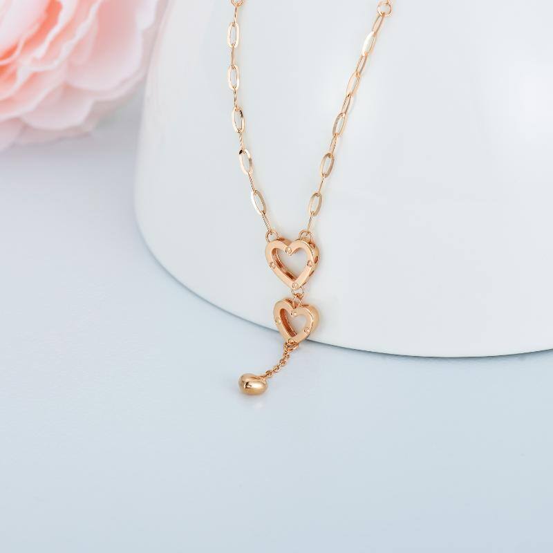 18K Rose Gold Heart With Heart Necklace For Women-3