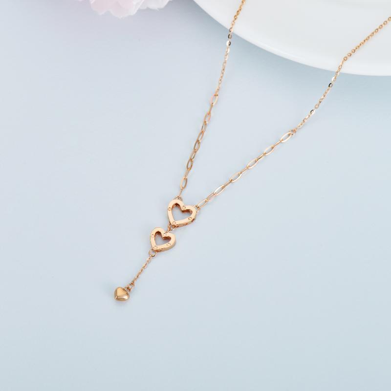 10K Rose Gold Heart With Heart Necklace For Women-4