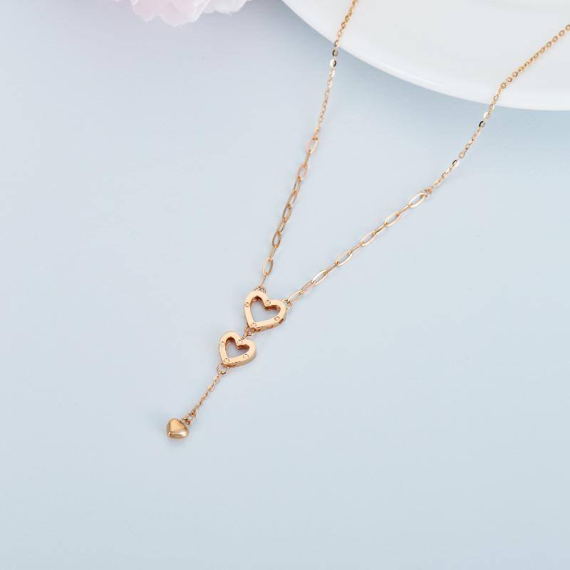 18K Rose Gold Heart With Heart Necklace For Women-4