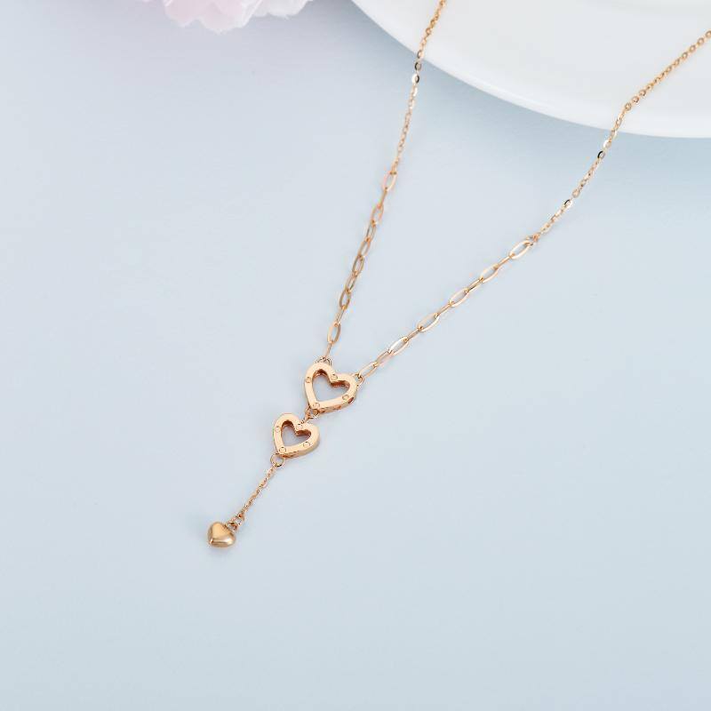10K Rose Gold Heart With Heart Necklace For Women-4