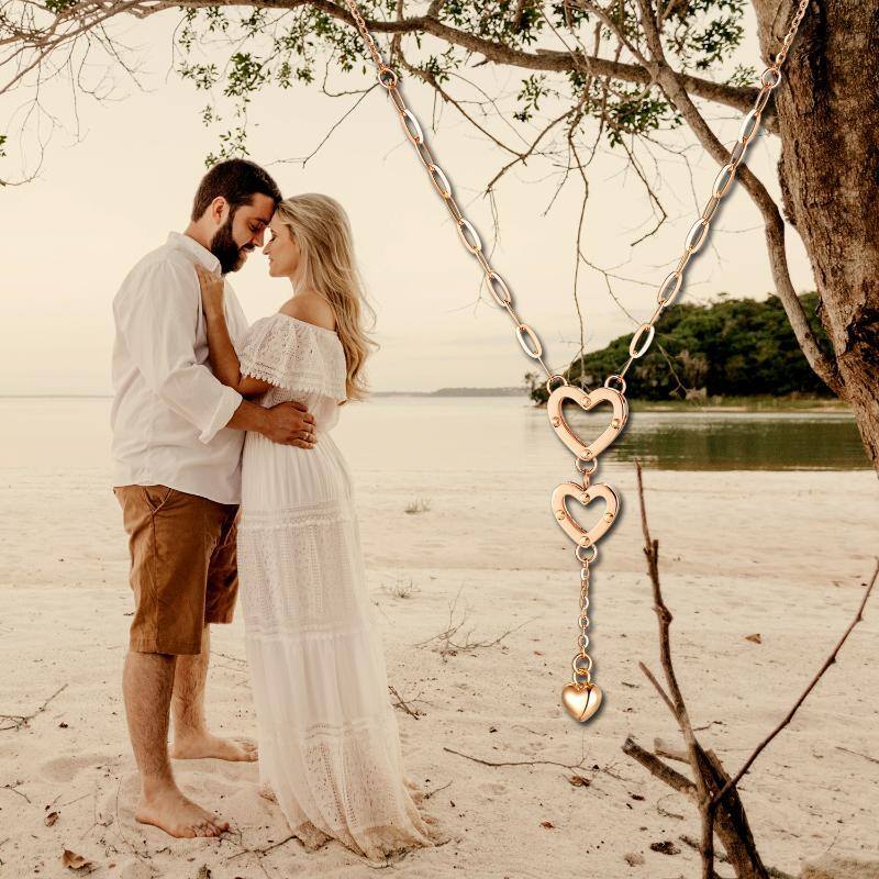 10K Rose Gold Heart With Heart Necklace For Women-5