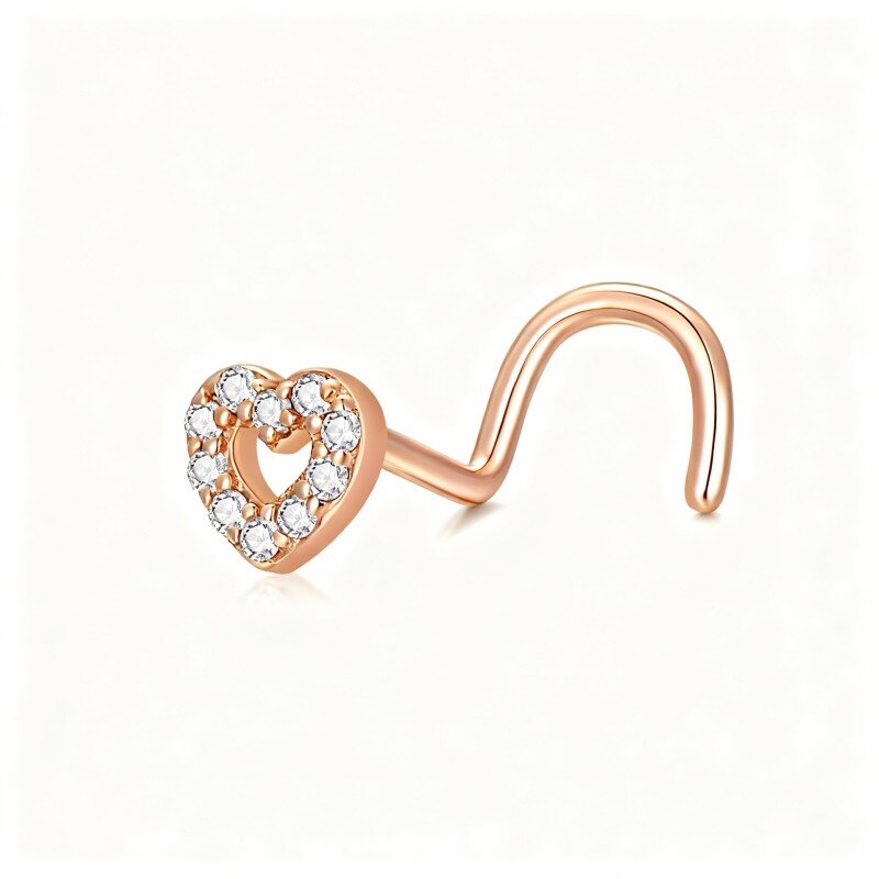 14K Rose Gold Cubic Zirconia Heart Nose Ring-1
