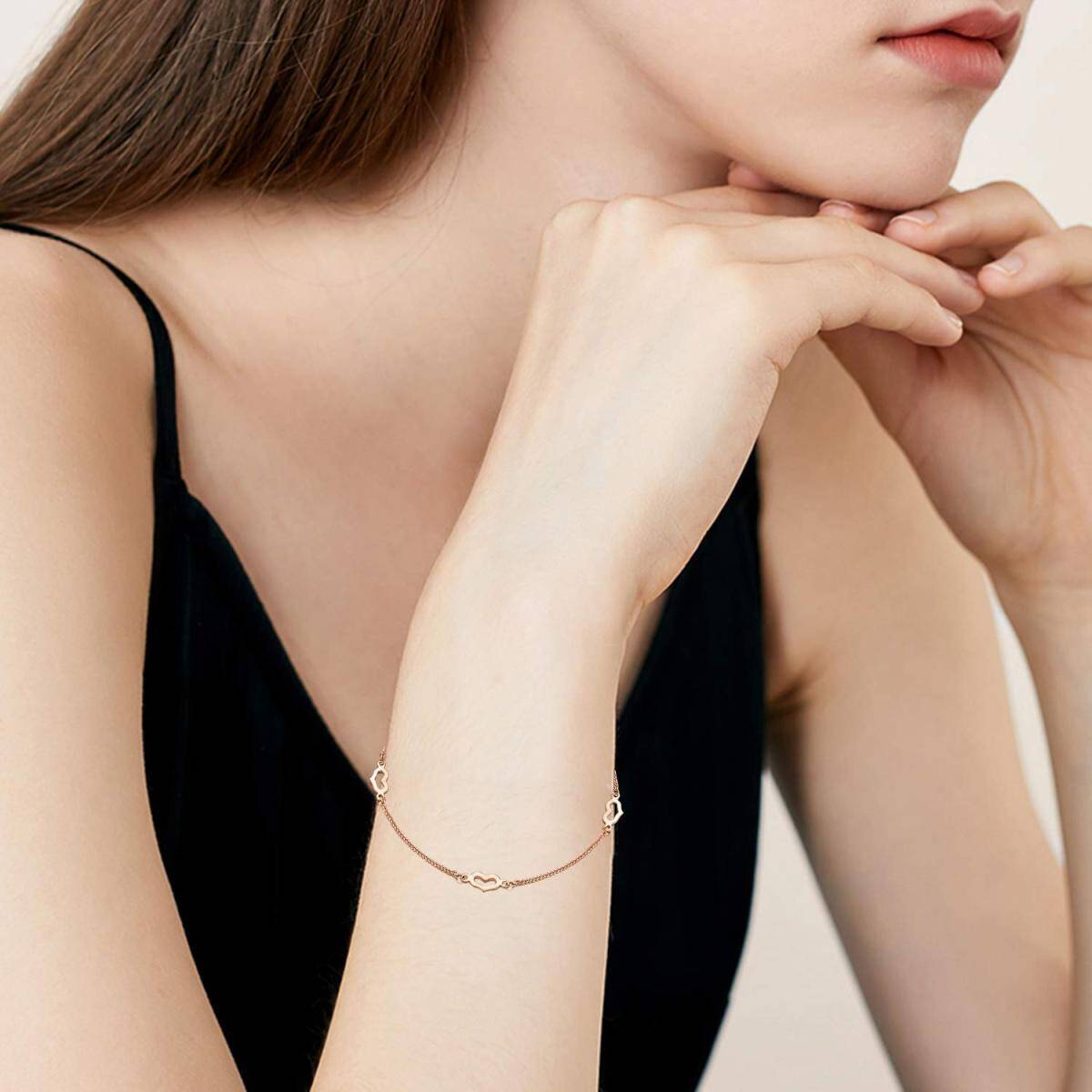 18K Roségouden Hart Hanger Armband-2