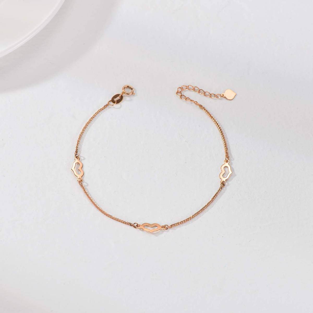 Bracelet en or rose 18K avec pendentif en forme de coeur-4