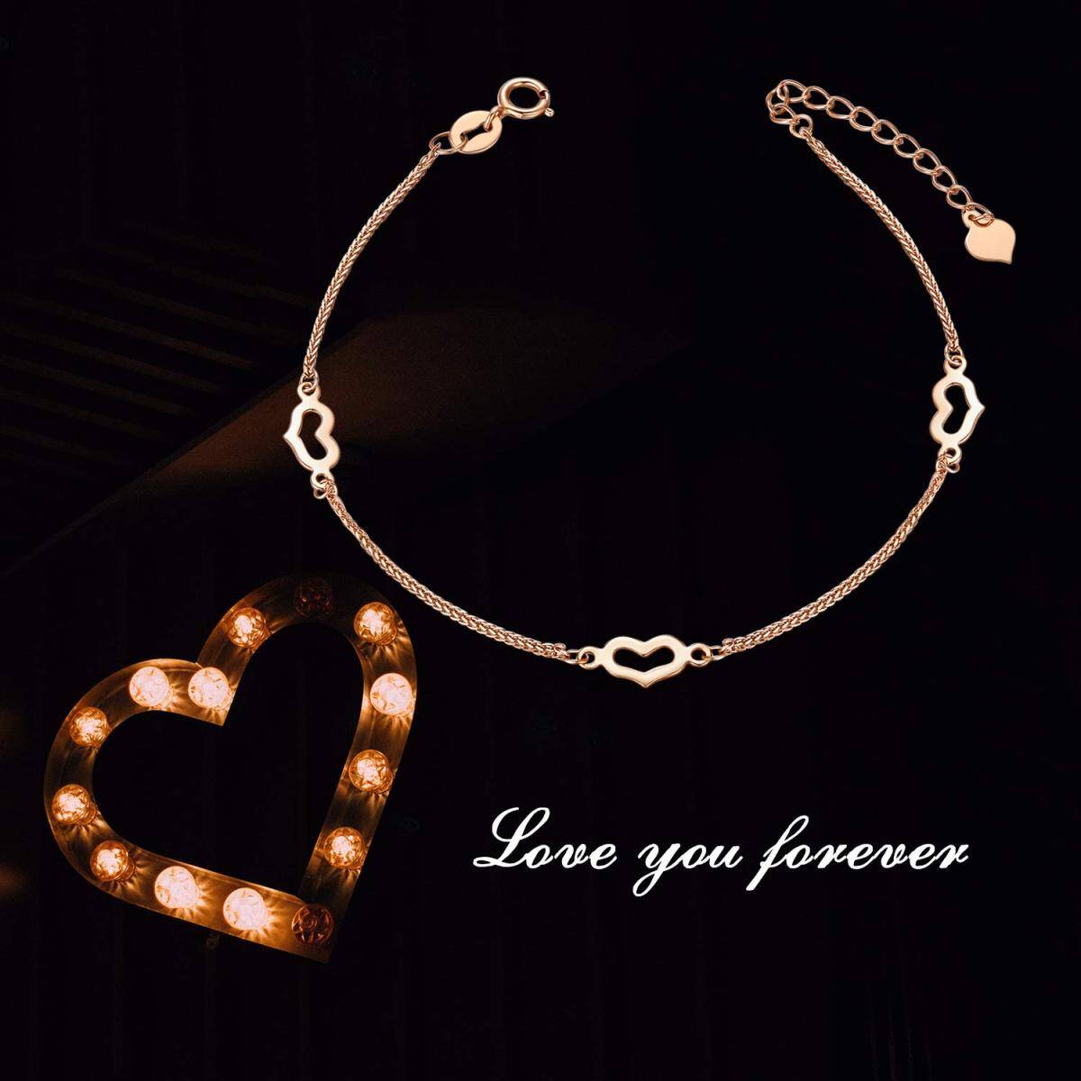 18K Rose Gold Heart Pendant Bracelet-6