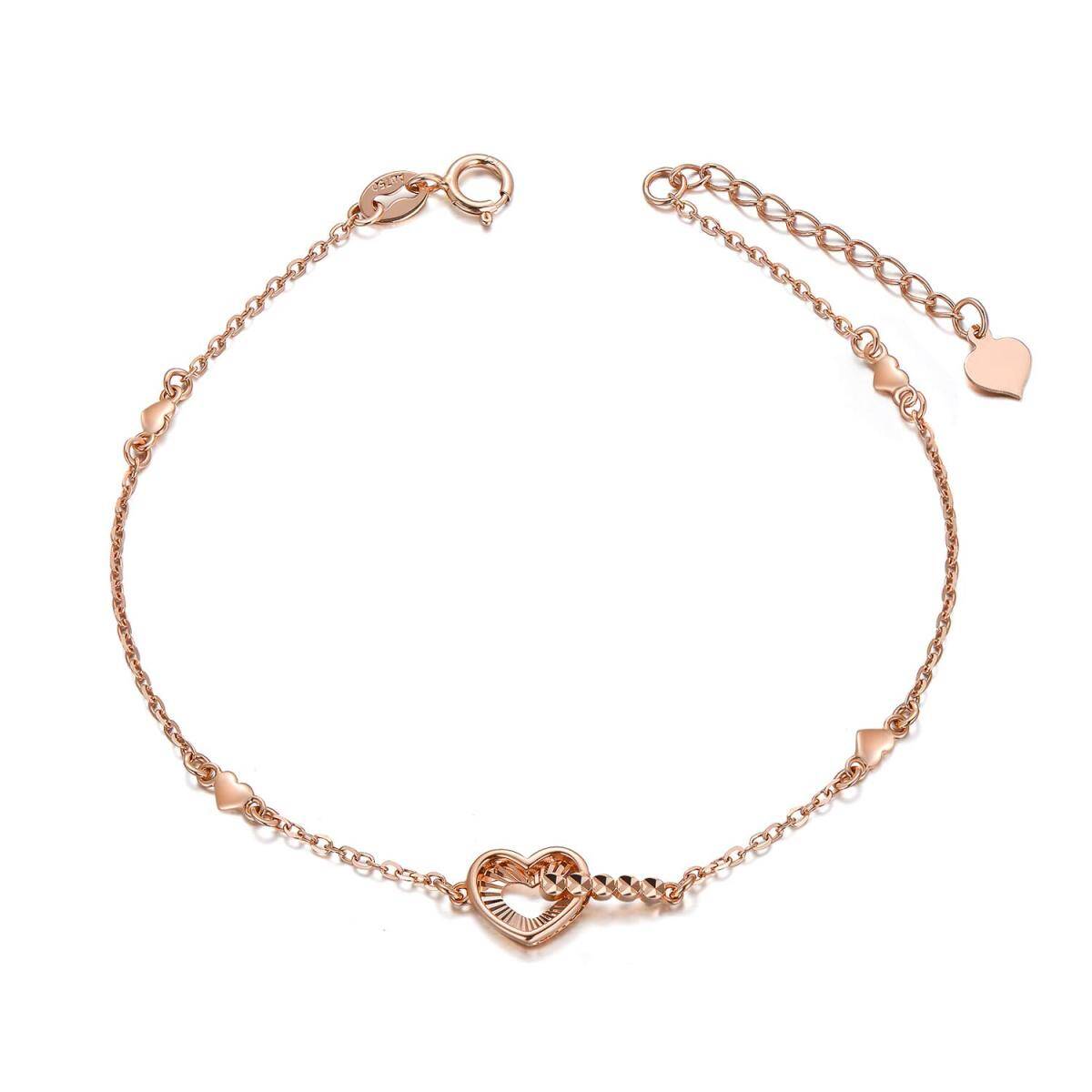 Pulseira com pingente de coração em ouro rosa 14K-1