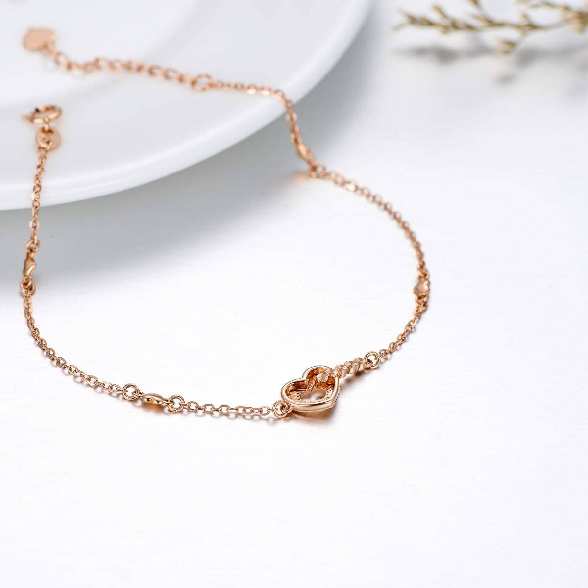 14K Roségouden Hart Hanger Armband-3