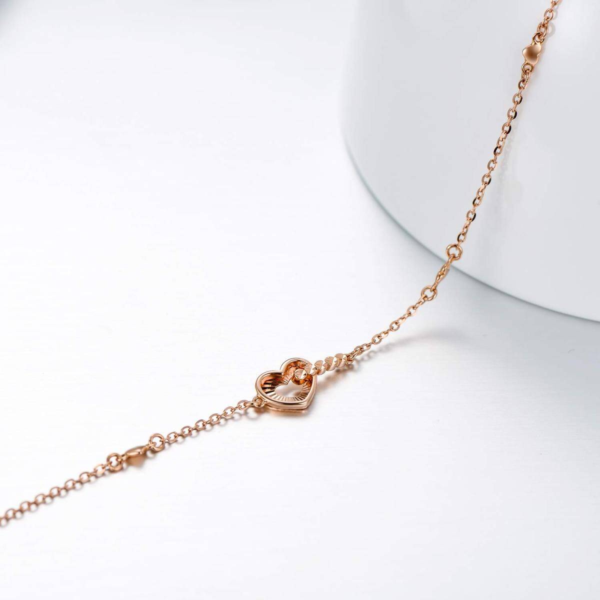 Bracelet en or rose 14K avec pendentif en forme de coeur-4