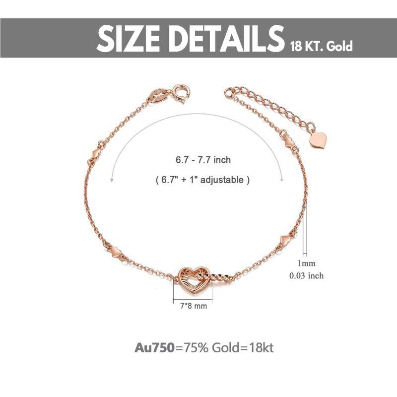 Bracelet à breloques en forme de cœur en or rose 14 carats-5