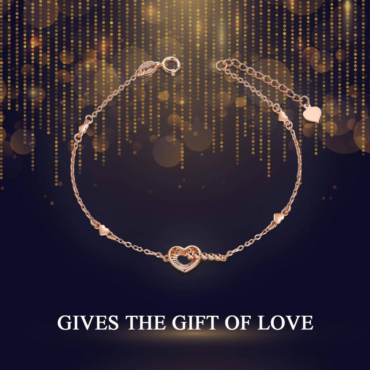 10K Rose Gold Heart Charm Bracelet-6