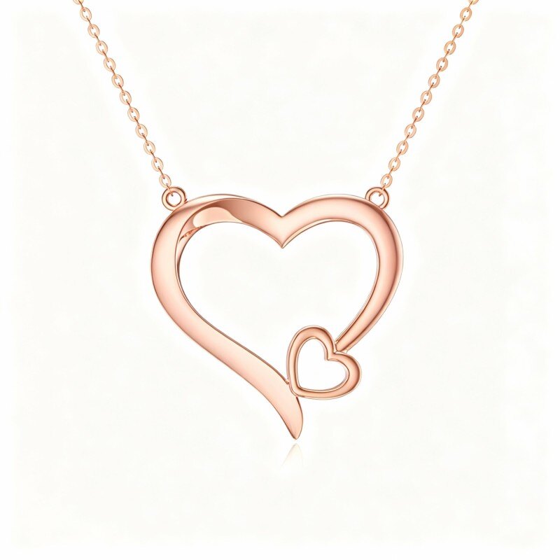 Collar con colgante de corazón de oro rosa de 14 quilates-1