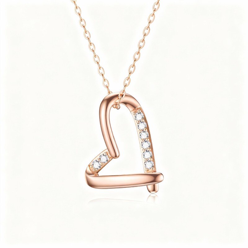 Collar con colgante de corazón de oro rosa de 10 quilates-1