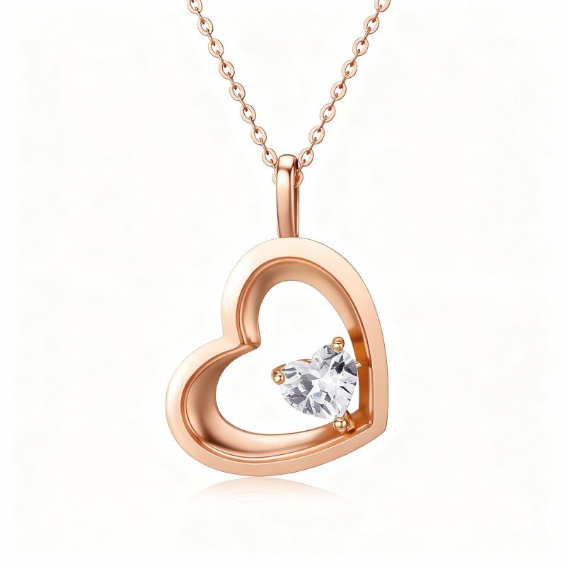 14K roségouden hartvormige zirkonia-hangerketting-1