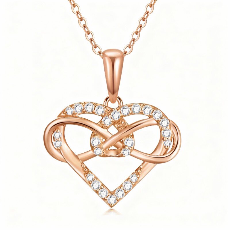14K Rose Gold Cubic Zirconia Heart Pendant Necklace-1