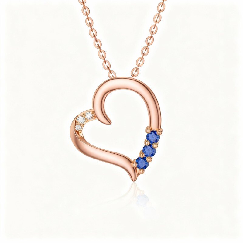 14K Rose Gold Cubic Zirconia Heart Pendant Necklace-1