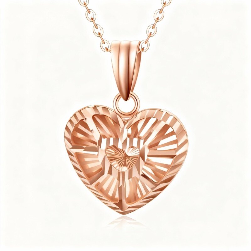 Collar con colgante de corazón de oro rosa de 10 quilates-1