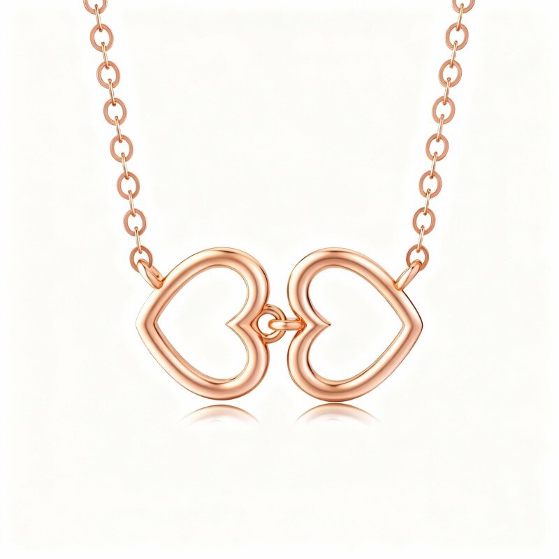 10K Rose Gold Heart With Heart Pendant Necklace-1